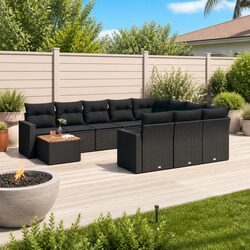 11 Piece Garden Sofa Set Black Poly Rattan Outdoor Furniture Patio Lounge with