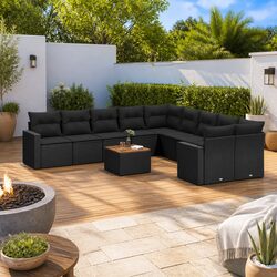 Garden Sofa Set 11 Piece Outdoor Furniture Patio Lounge Black Poly Rattan