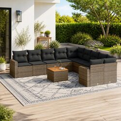 Garden Sofa Set 11 Piece Outdoor Furniture Grey Poly Rattan Patio Seating