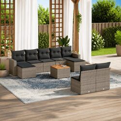 Garden Sofa Set 10 Piece Outdoor Furniture Grey Poly Rattan with Storage