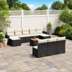 Garden Sofa Set 11 Piece Black Poly Rattan Outdoor Furniture with Cushions