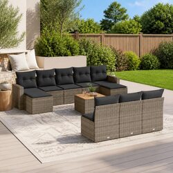 Garden Sofa Set 11 Piece Grey Poly Rattan Outdoor Furniture Patio Lounge with