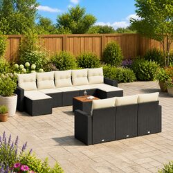 Garden Sofa Set 11 Piece Outdoor Furniture Black Poly Rattan Patio Seating with