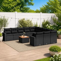 Garden Sofa Set 12 Piece Outdoor Patio Furniture Black Poly Rattan Modular