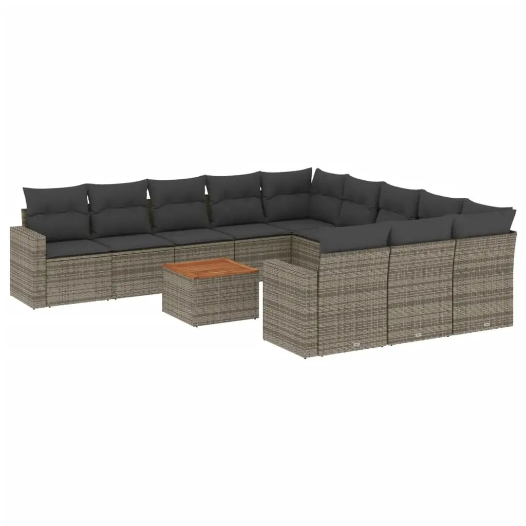 12 Piece Grey Poly Rattan Garden Sofa Set Outdoor Patio Furniture with Cushions