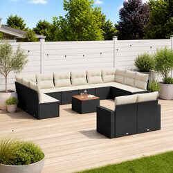 13 Piece Garden Sofa Set with Storage Black Outdoor Patio Furniture Modular
