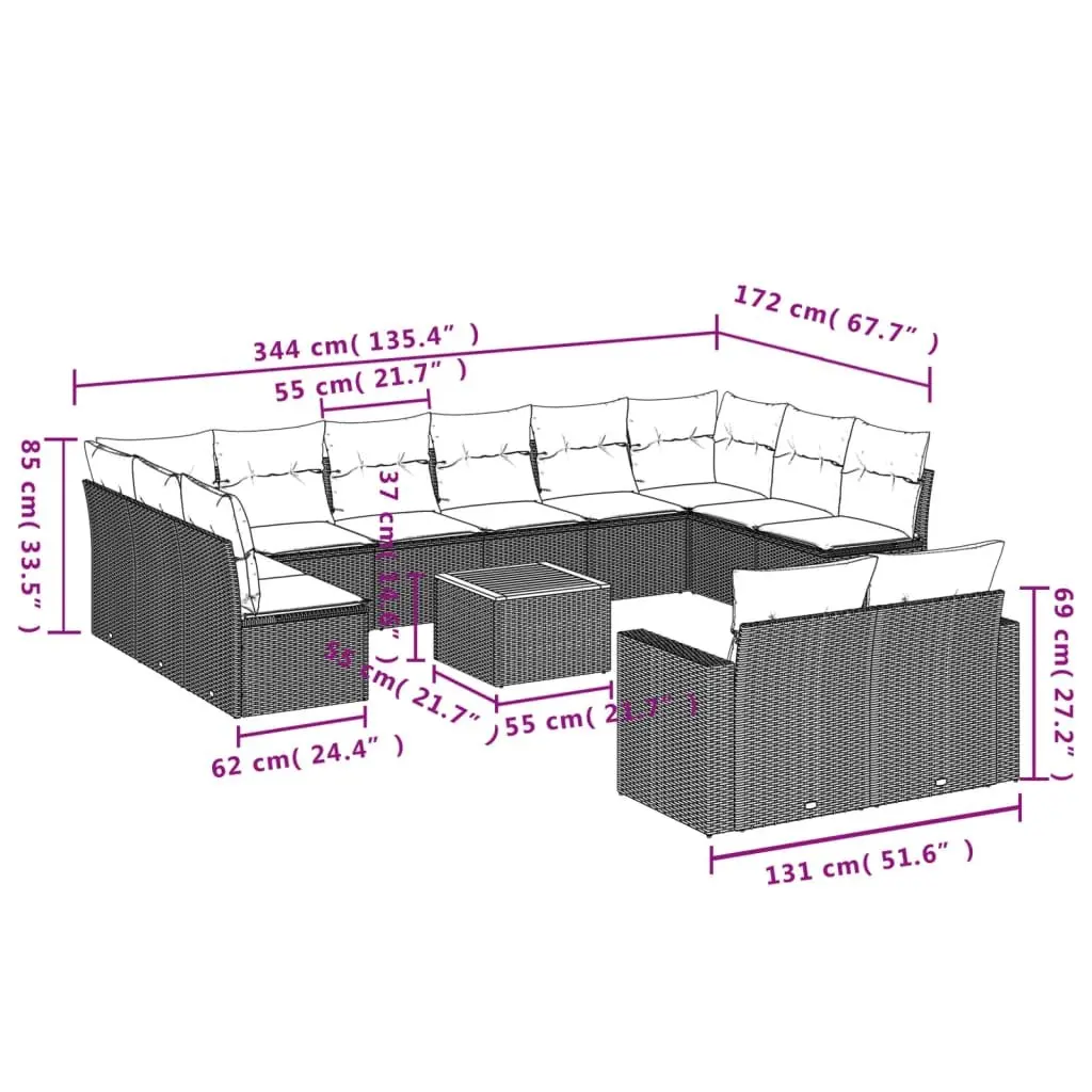 13 Piece Garden Sofa Set Grey Poly Rattan Outdoor Furniture Patio Lounge