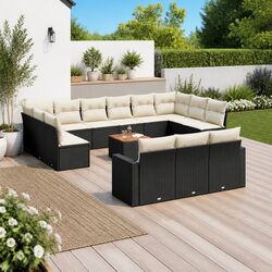 Garden Sofa Set 14 Piece Outdoor Furniture Black Poly Rattan Modular Patio