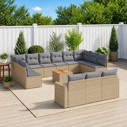 Garden Sofa Set 14 Piece Outdoor Furniture Patio Beige Poly Rattan with Cushions