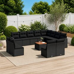 Garden Sofa Set 13 Piece Outdoor Furniture Patio Lounge Black Poly Rattan