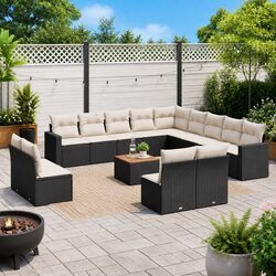 Garden Sofa Set 14 Piece Outdoor Patio Furniture Black Poly Rattan Modular with