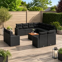 Garden Sofa Set 12 Piece Outdoor Furniture Patio Black Poly Rattan Modular