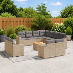 Garden Sofa Set 12 Piece Outdoor Furniture Beige Poly Rattan Patio Lounge Chair