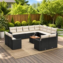 Garden Sofa Set 13 Piece Outdoor Furniture Black Poly Rattan Modular Patio
