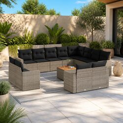 Garden Sofa Set 13 Piece Outdoor Furniture Patio Grey Poly Rattan with Cushions
