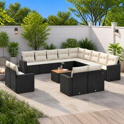 Garden Sofa Set 14 Piece Outdoor Furniture Black Poly Rattan Patio Lounge