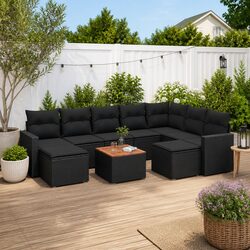 Garden Sofa Set 10 Piece Outdoor Patio Furniture Black Poly Rattan with Storage