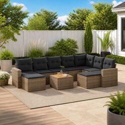 10-Piece Garden Sofa Set Outdoor Patio Furniture Poly Rattan Grey with Storage
