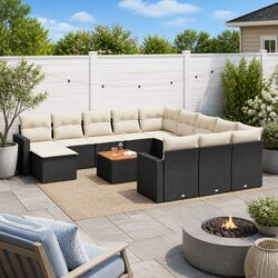 Garden Sofa Set 13 Piece Outdoor Furniture Poly Rattan Black Patio Lounge with