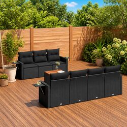 Garden Sofa Set 8 Piece Outdoor Furniture Black Poly Rattan Patio Lounge with