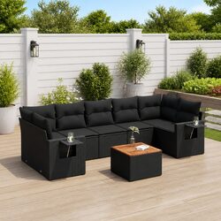 8 Piece Garden Sofa Set with Cushions Black Outdoor Furniture Patio Seating