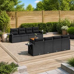 Outdoor Garden Sofa Set 9 Piece Furniture Black Poly Rattan Patio Seating with
