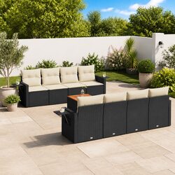 9 Piece Garden Sofa Set Outdoor Furniture Black Poly Rattan with Cushions