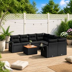 Garden Sofa Set 9 Piece Outdoor Patio Furniture Black Rattan Modular with