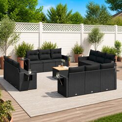 Garden Sofa Set 13 Piece Outdoor Furniture Black Poly Rattan Modular with