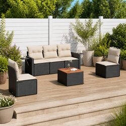 Garden Sofa Set 6 Piece Outdoor Furniture Black Poly Rattan Modular Patio