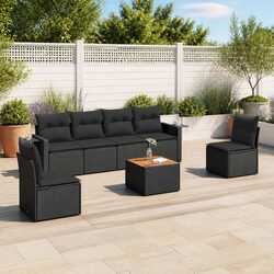 Garden Sofa Set 7 Piece Outdoor Furniture with Cushions Storage Black Rattan