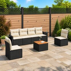 7 Piece Outdoor Garden Sofa Set with Storage Cushions Black Poly Rattan Patio