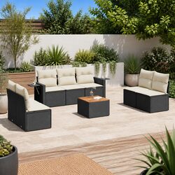 Garden Sofa Set 8 Piece Outdoor Furniture Black Poly Rattan Modular Patio