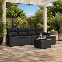 Garden Sofa Set 6 Piece Outdoor Furniture Black Poly Rattan Modular Patio
