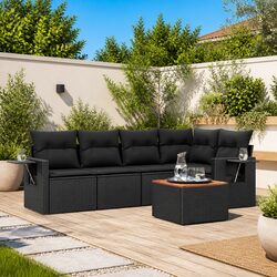 Garden Sofa Set 6 Piece Outdoor Patio Furniture Black Poly Rattan with Cushions