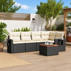 6 Piece Garden Sofa Set with Cushions Black Poly Rattan Outdoor Furniture Patio