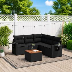 Garden Sofa Set 6 Piece Outdoor Furniture Black Poly Rattan with Storage