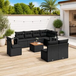Garden Sofa Set 9 Piece Outdoor Furniture Black Poly Rattan Modular Patio