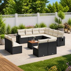 Garden Sofa Set 12 Piece Outdoor Furniture Black Poly Rattan Modular Patio