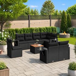 Garden Sofa Set 9 Piece Black Poly Rattan Outdoor Furniture Patio Seating