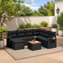 Garden Sofa Set 8 Piece Outdoor Furniture Patio Lounge Black Poly Rattan Modular