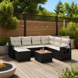Garden Sofa Set 8 Piece Outdoor Furniture Black Poly Rattan Modular Patio