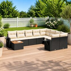 10 Piece Outdoor Garden Sofa Set with Cushions Modular Patio Furniture Black