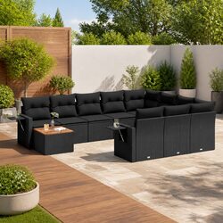 Garden Sofa Set 11 Piece Outdoor Furniture Black Poly Rattan Modular Patio