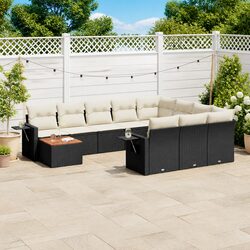 Garden Sofa Set 11 Piece Outdoor Furniture Black Poly Rattan Modular Patio