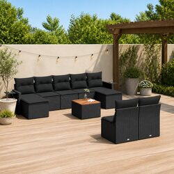10 Piece Outdoor Garden Sofa Set with Cushions Black Poly Rattan Modular Patio