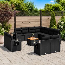 Garden Sofa Set 12 Piece Outdoor Furniture Black Poly Rattan Modular Patio