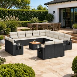 14 Piece Garden Sofa Set Outdoor Furniture Patio Sectional with Cushions Black