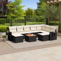 Garden Sofa Set 10 Piece Outdoor Furniture Black Poly Rattan Modular Patio