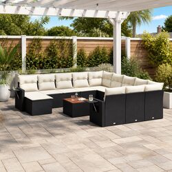 Garden Sofa Set 13 Piece Outdoor Furniture Black Poly Rattan Patio Seating with